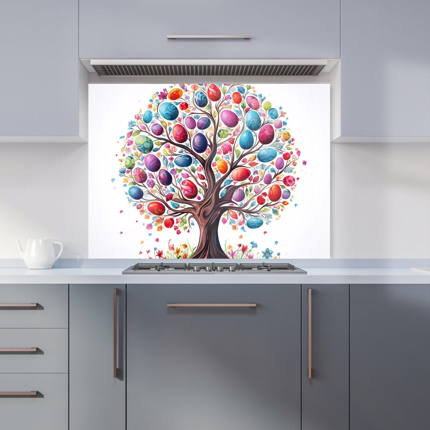 Whimsical Easter Egg Tree Kitchen Splashback