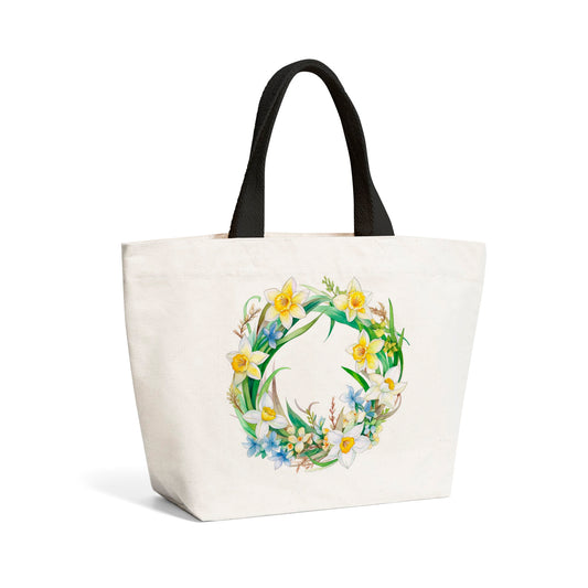 Boho Daffodil Watercolour Wreath Beach Shopper Tote Bag