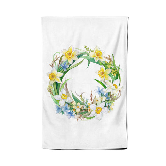 Boho Daffodil Watercolour Wreath Tea Towel