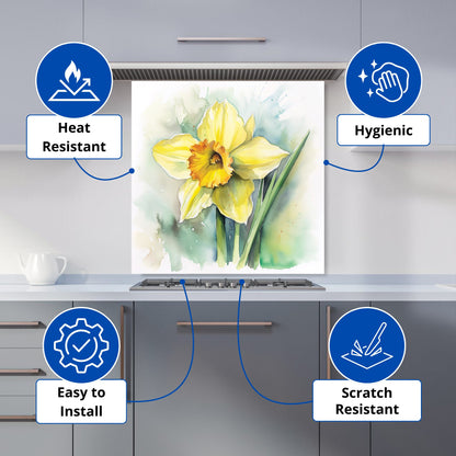 Watercolour Daffodil Kitchen Splashback