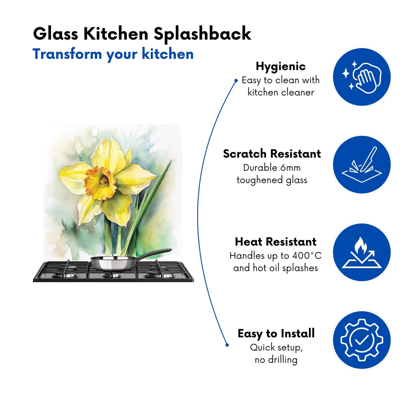Watercolour Daffodil Kitchen Splashback