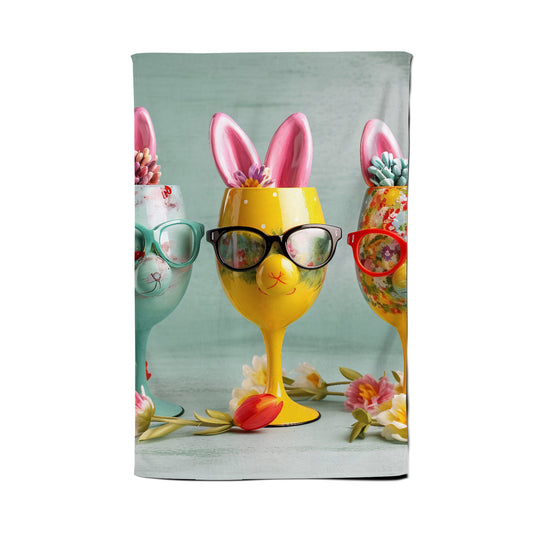 Funky Easter Bunny Glasses Splashart Tea Towel