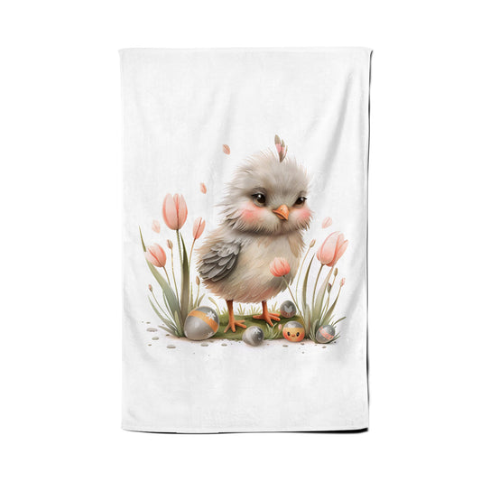 Cute Easter Chick With Tulips Tea Towel