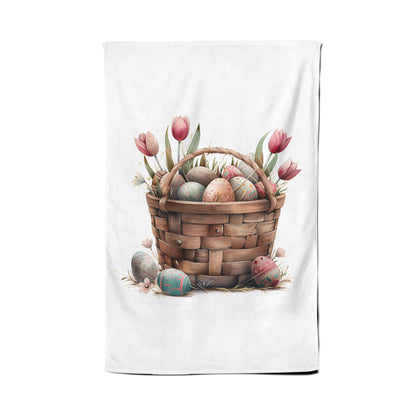 Easter Egg Basket And Tulips Tea Towel