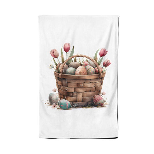 Easter Egg Basket And Tulips Tea Towel