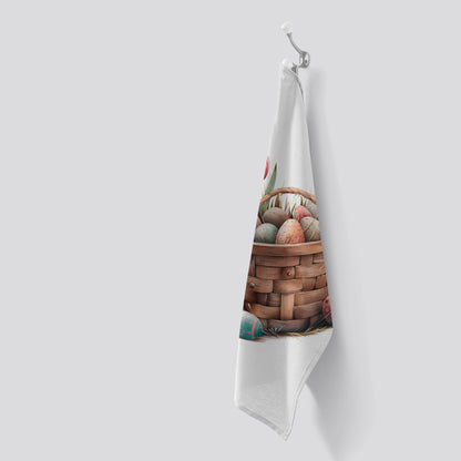 Easter Egg Basket And Tulips Tea Towel