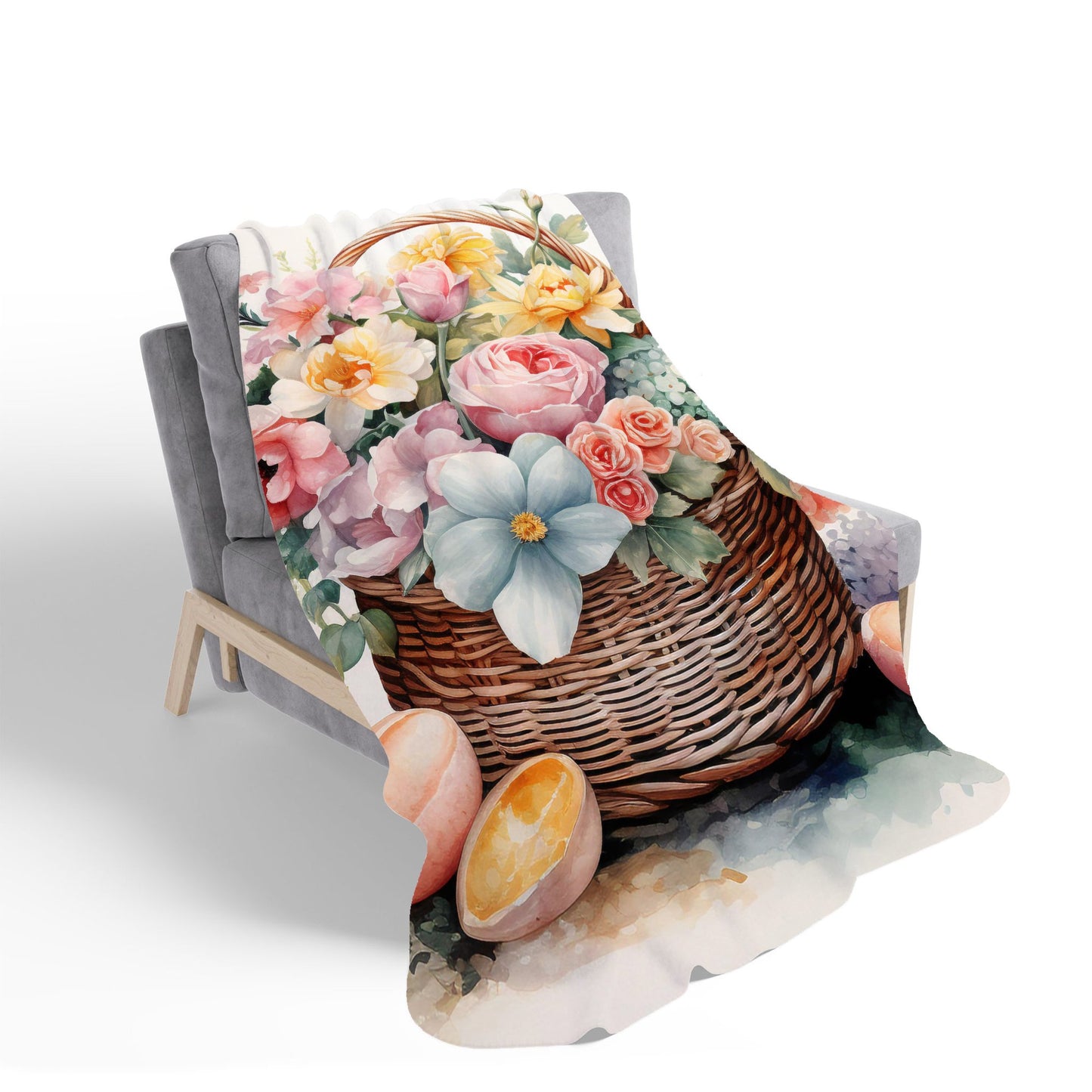 Easter Watercolour Basket Sherpa Blanket