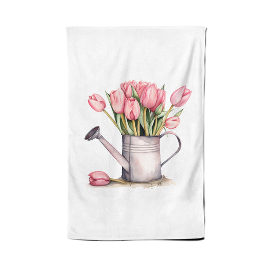 Tuplips In A Watering Can Watercolour Tea Towel