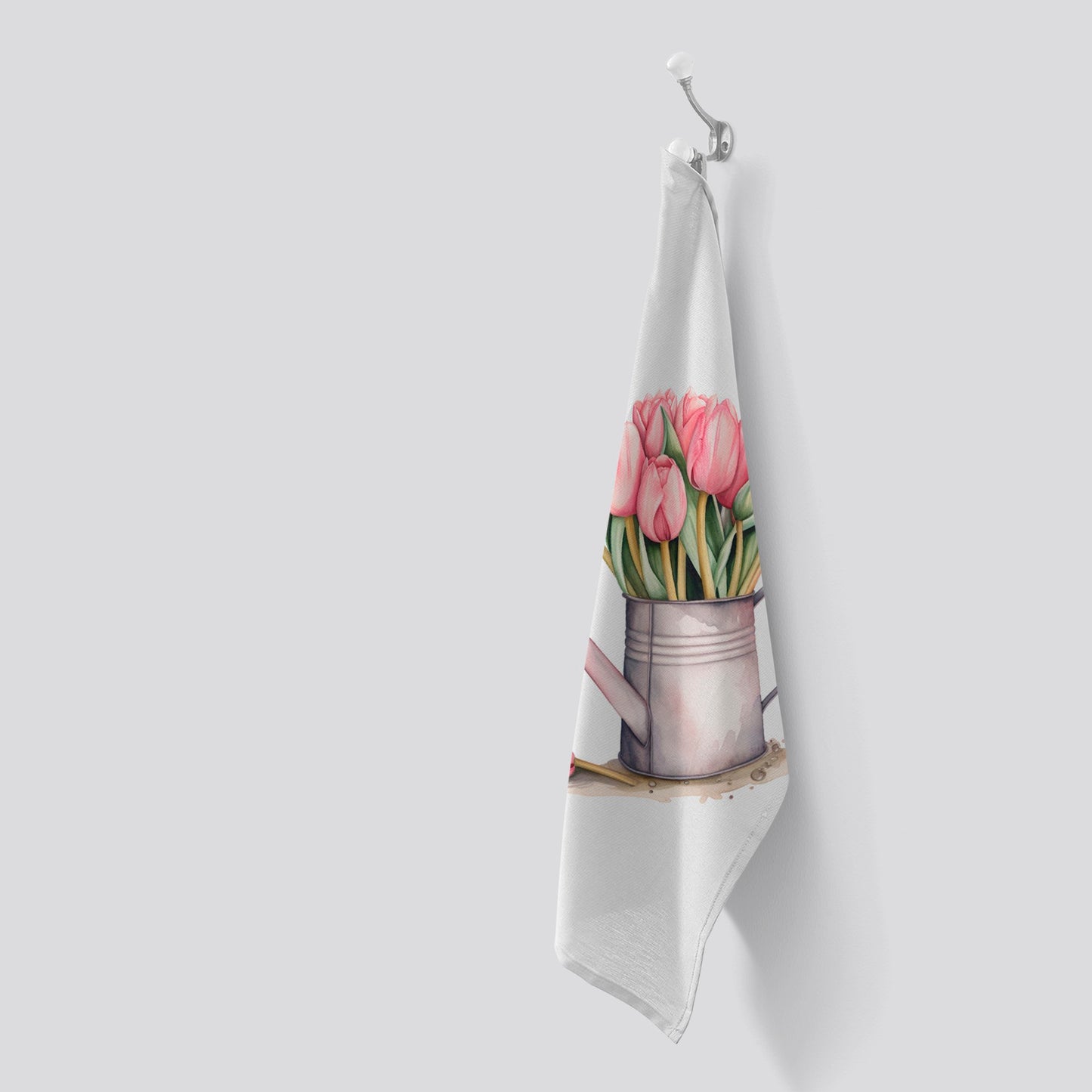 Tuplips In A Watering Can Watercolour Tea Towel