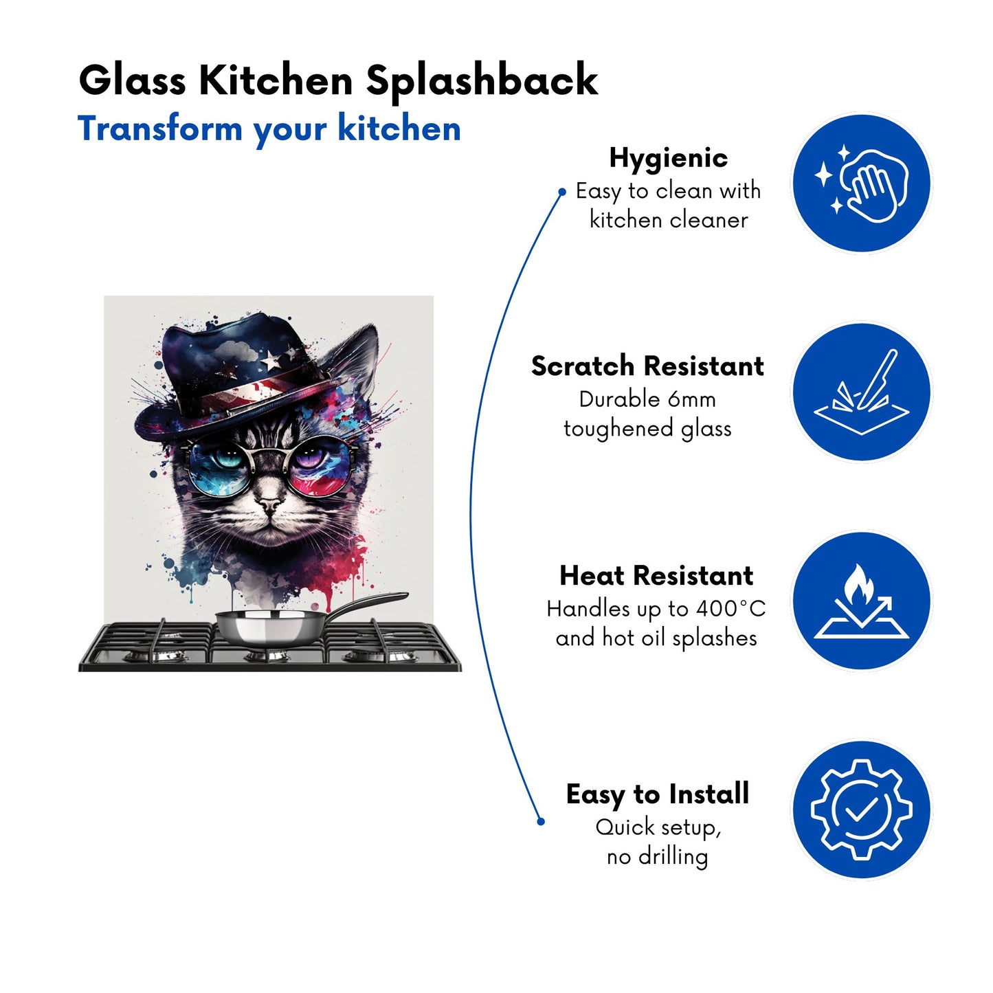 American Shorthair Cat Face Splashart Kitchen Splashback