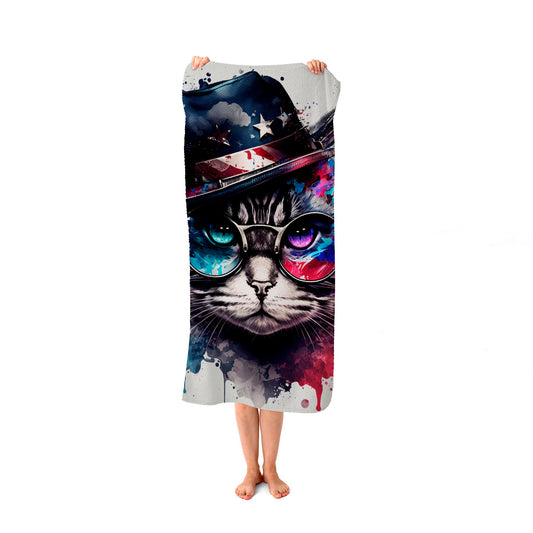 American Shorthair Cat Face Splashart Beach Towel