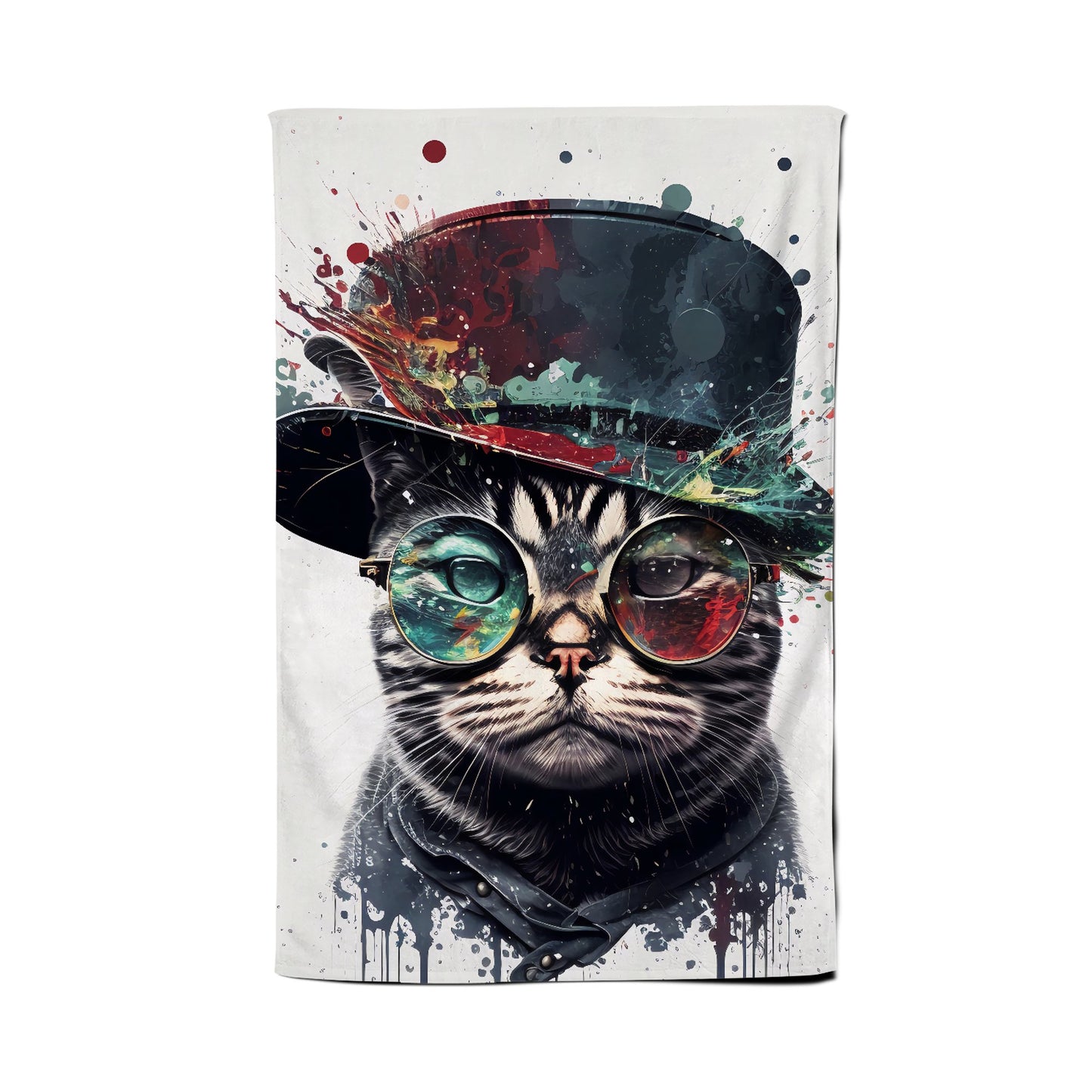 American Shorthair Cat With Glasses Splashart Tea Towel