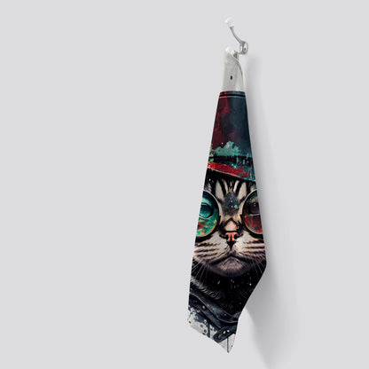 American Shorthair Cat With Glasses Splashart Tea Towel
