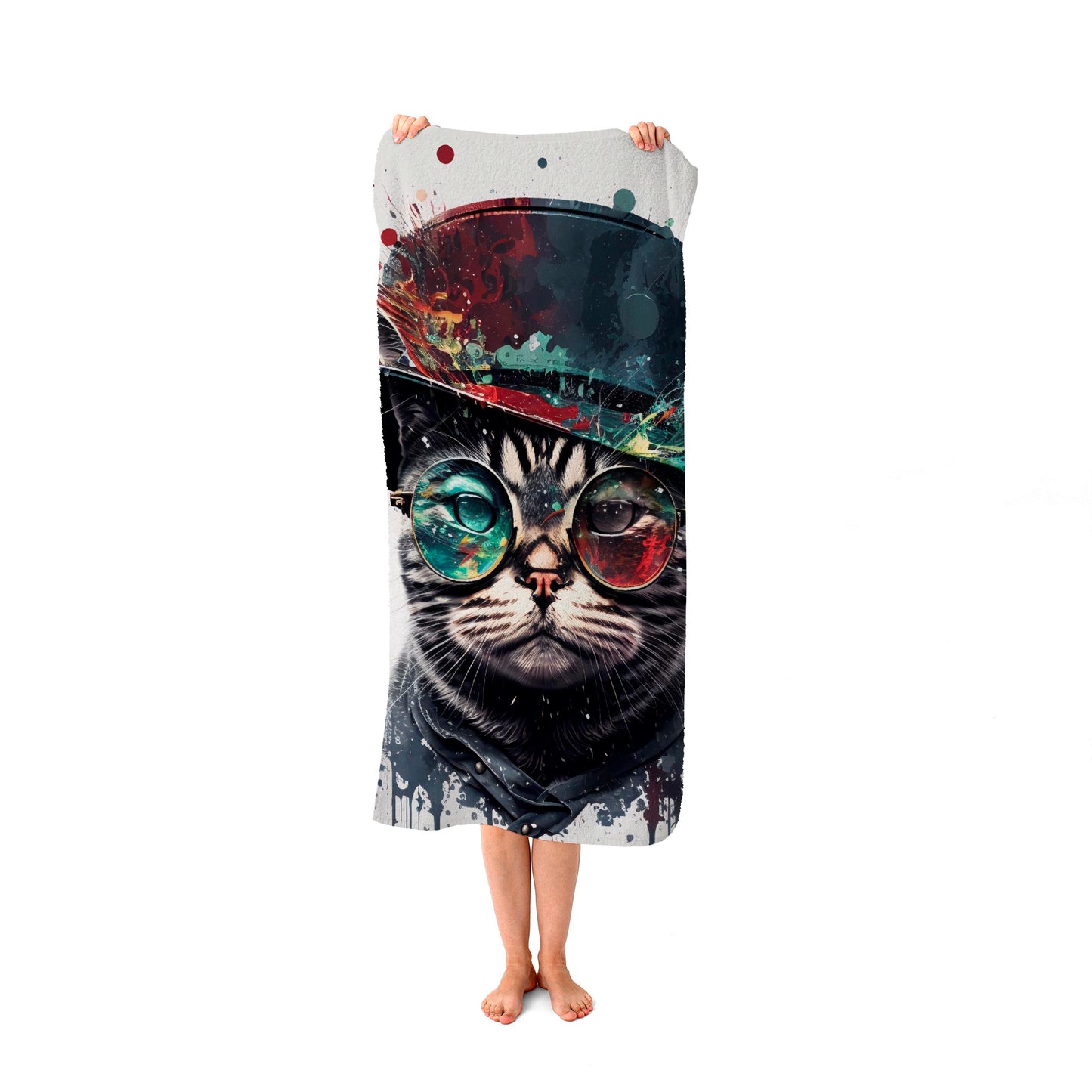 American Shorthair Cat Splashart Beach Towel
