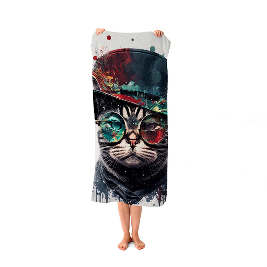 American Shorthair Cat Splashart Beach Towel