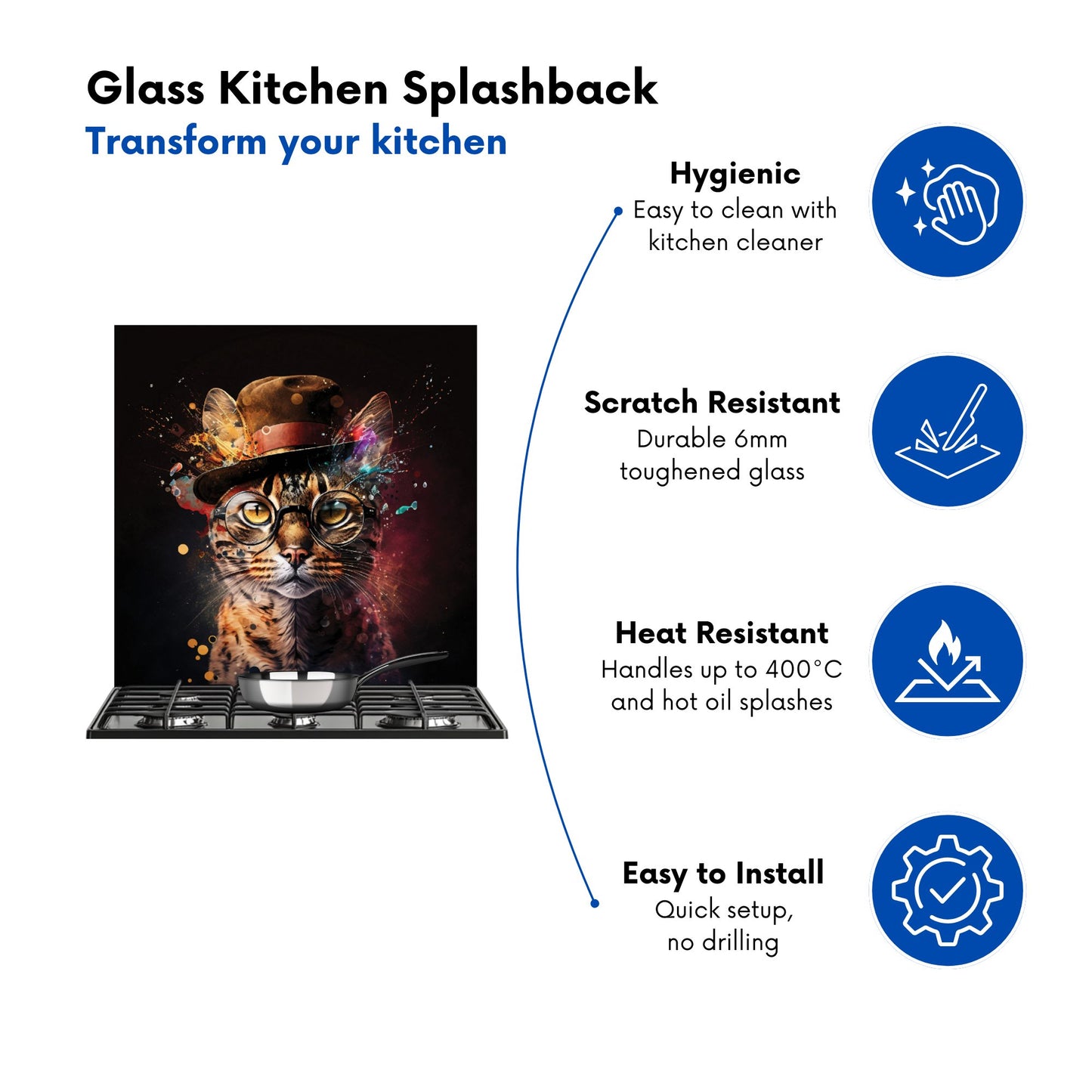 Bengal Cat With Glasses Splashart Kitchen Splashback