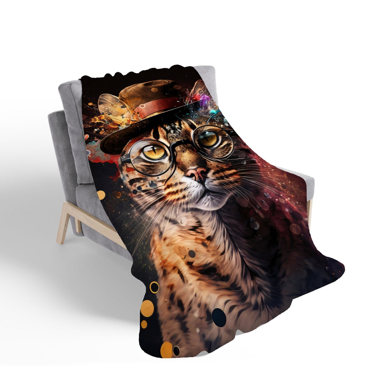 Bengal Cat With Glasses Splashart Sherpa Blanket