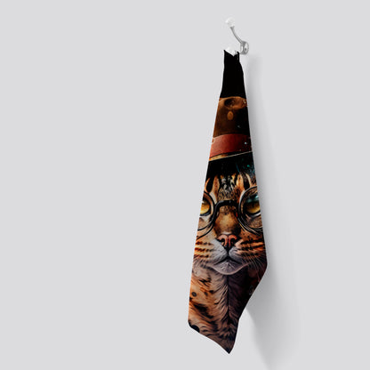 Bengal Cat With Glasses And Hat Splashart Tea Towel