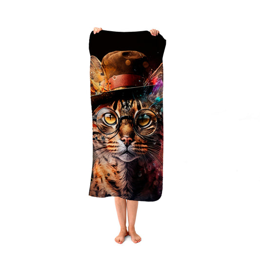 Bengal Cat With Glasses Splashart Beach Towel