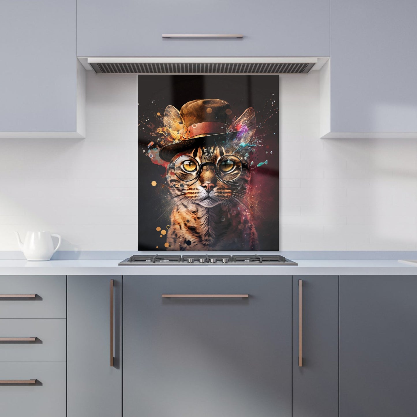 Bengal Cat With Glasses Splashart Kitchen Splashback