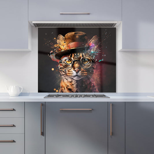 Bengal Cat With Glasses Splashart Kitchen Splashback
