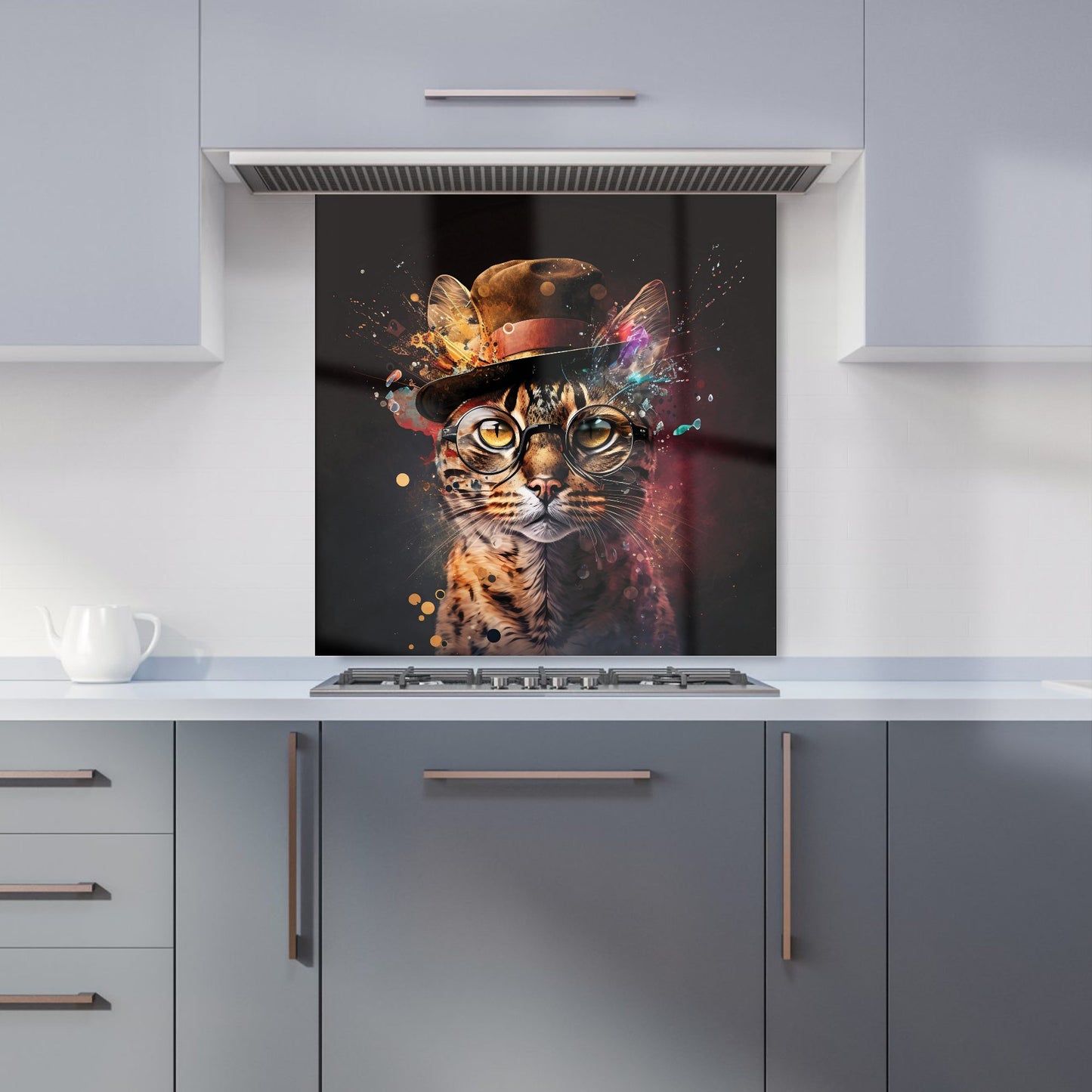 Bengal Cat With Glasses Splashart Kitchen Splashback