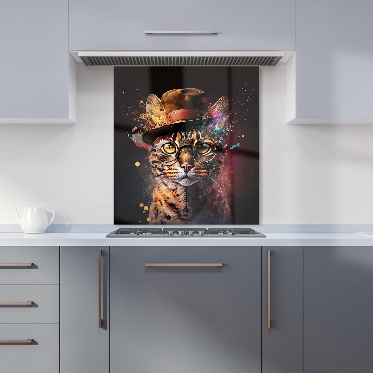 Bengal Cat With Glasses Splashart Kitchen Splashback