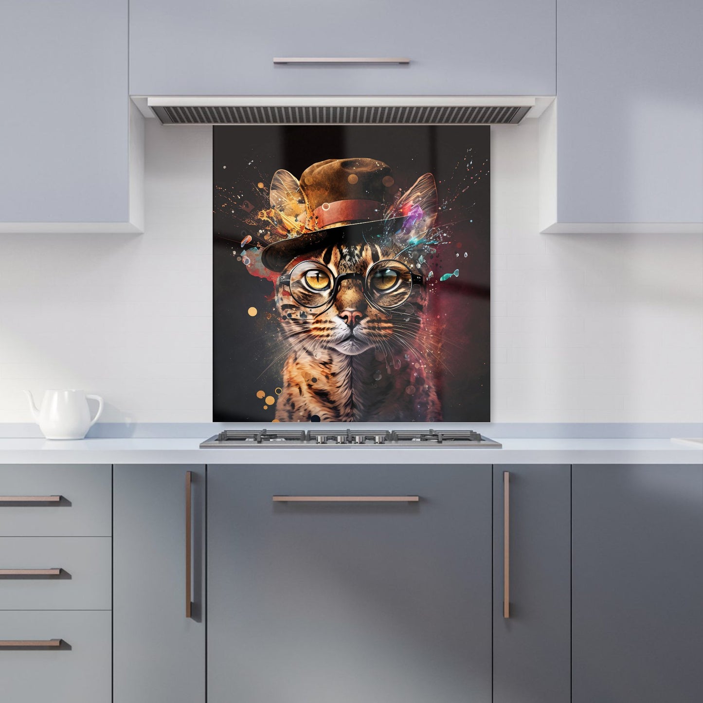 Bengal Cat With Glasses Splashart Kitchen Splashback