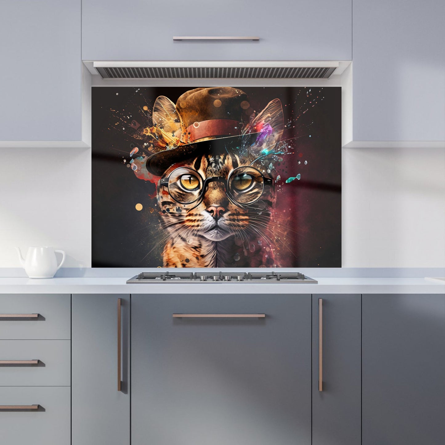 Bengal Cat With Glasses Splashart Kitchen Splashback