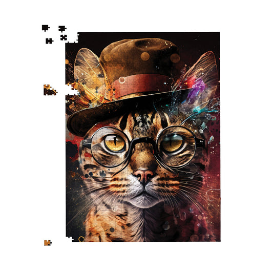 Bengal Cat With Glasses Splashart Jigsaw Puzzle