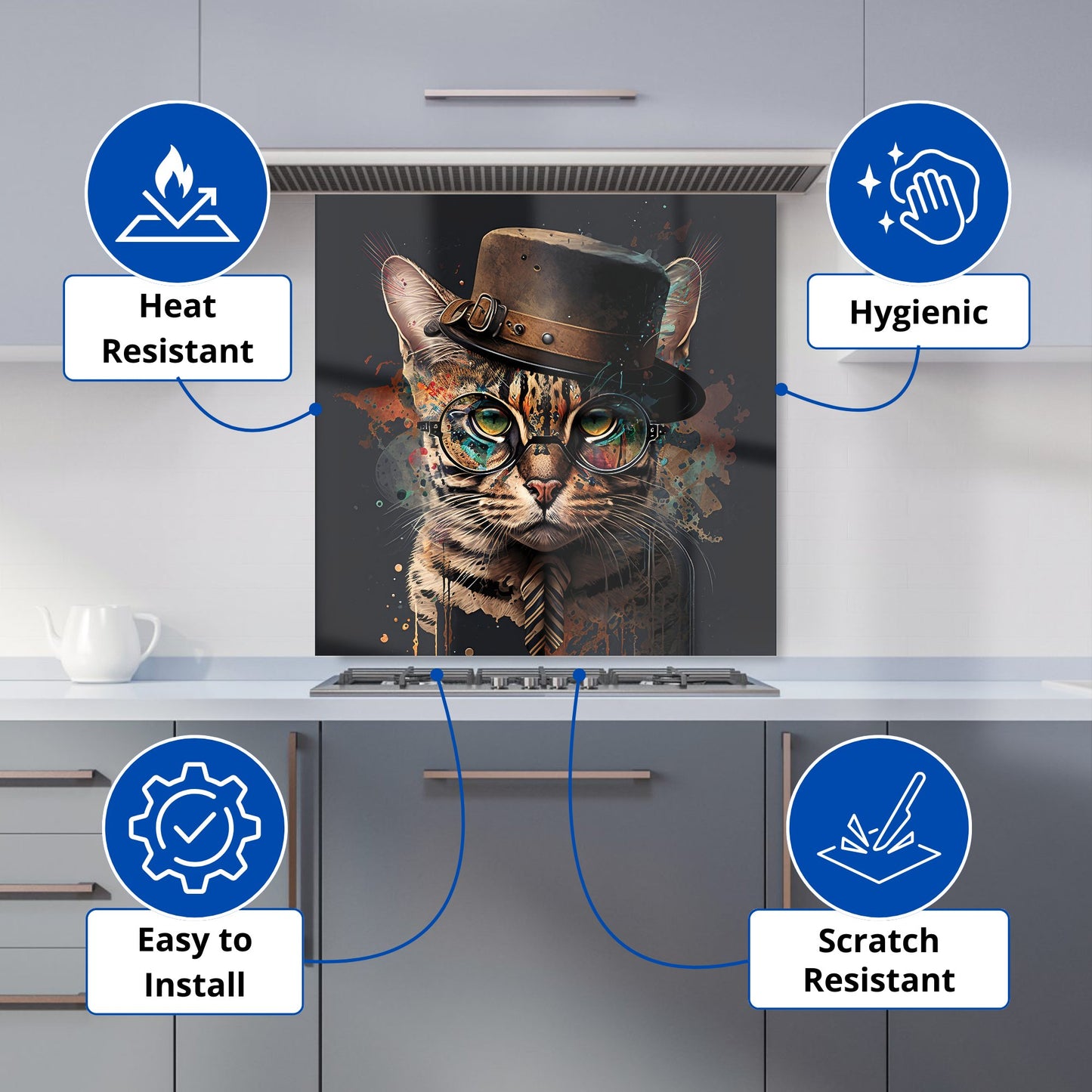 Bengal Cat With Glasses Kitchen Splashback