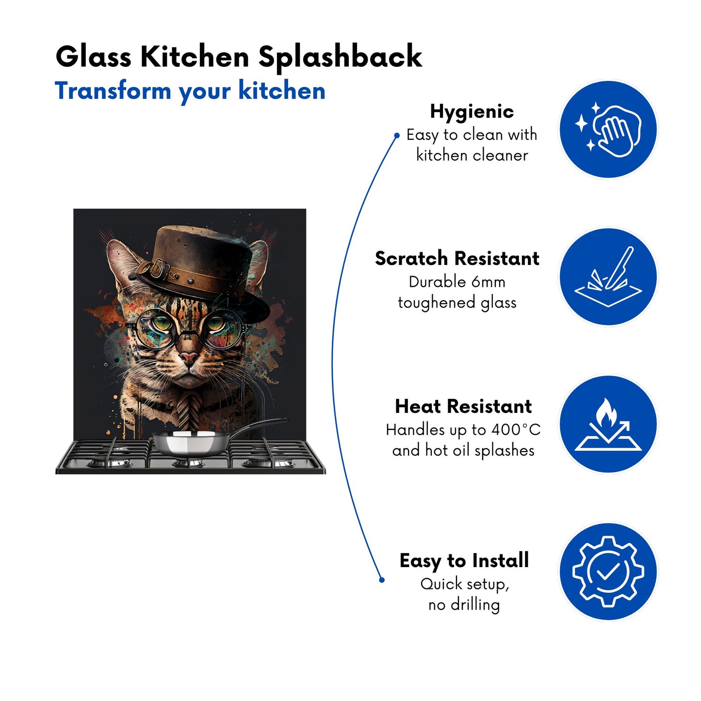 Bengal Cat With Glasses Kitchen Splashback