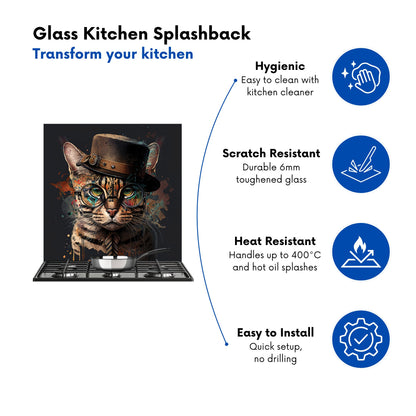 Bengal Cat With Glasses Kitchen Splashback