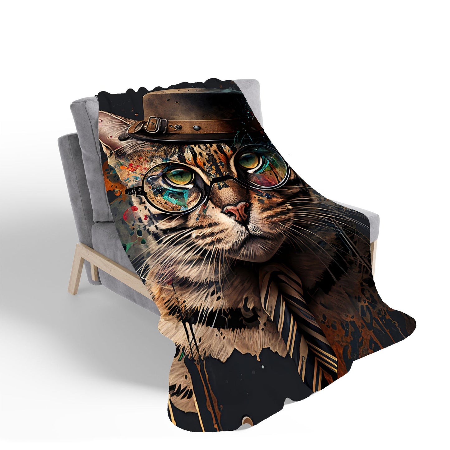Bengal Cat With Glasses Sherpa Blanket