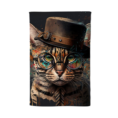 Bengal Cat With Glasses Splashart Tea Towel