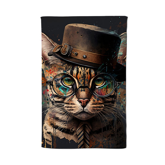 Bengal Cat With Glasses Splashart Tea Towel