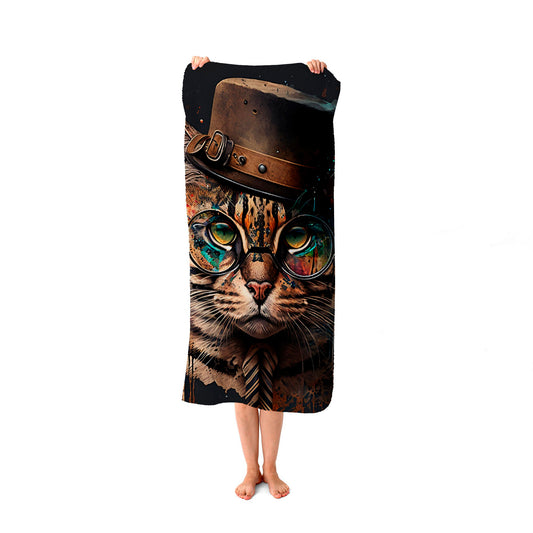 Bengal Cat With Glasses Beach Towel