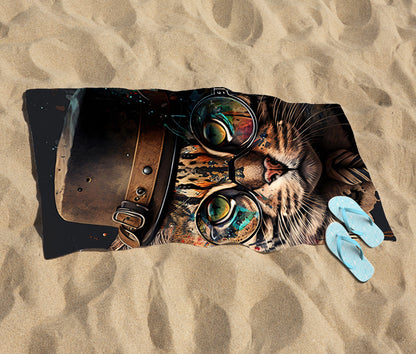 Bengal Cat With Glasses Beach Towel