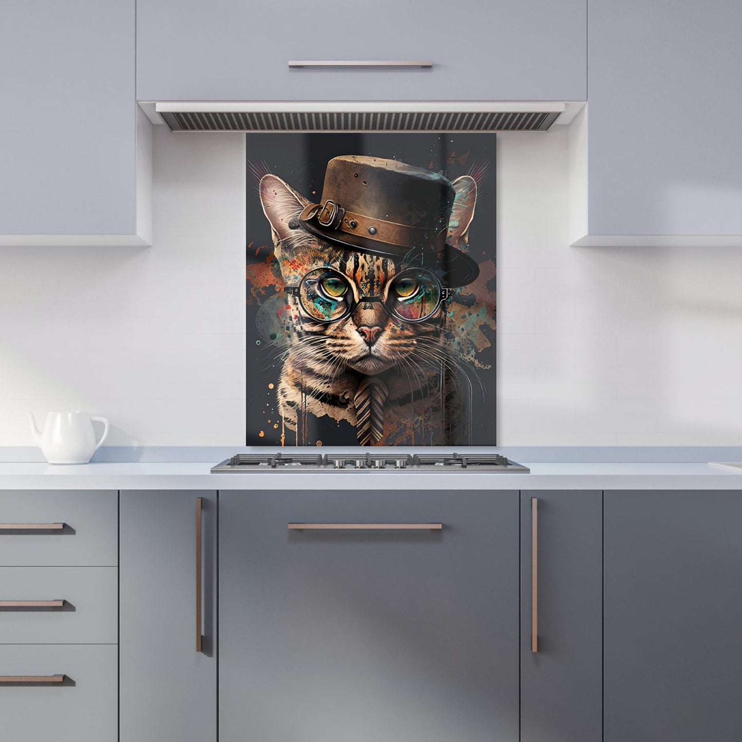 Bengal Cat With Glasses Kitchen Splashback
