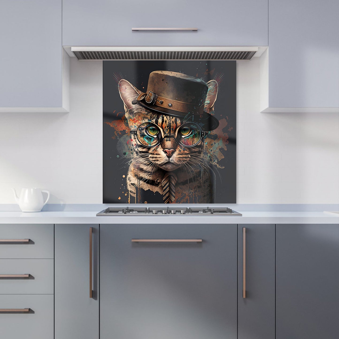 Bengal Cat With Glasses Kitchen Splashback