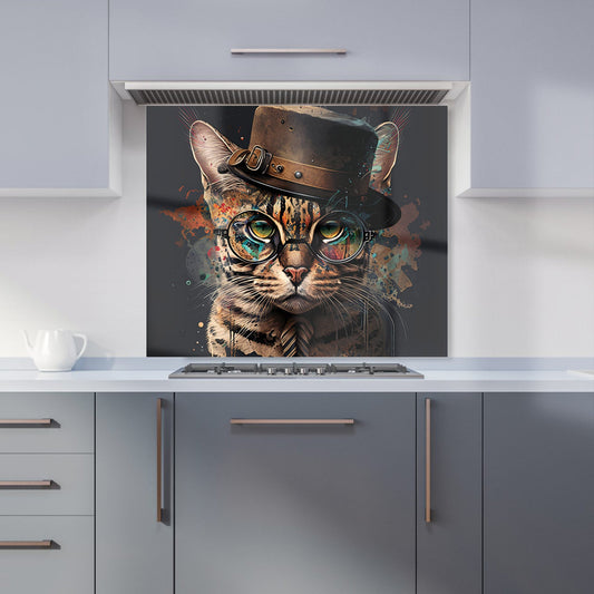 Bengal Cat With Glasses Kitchen Splashback