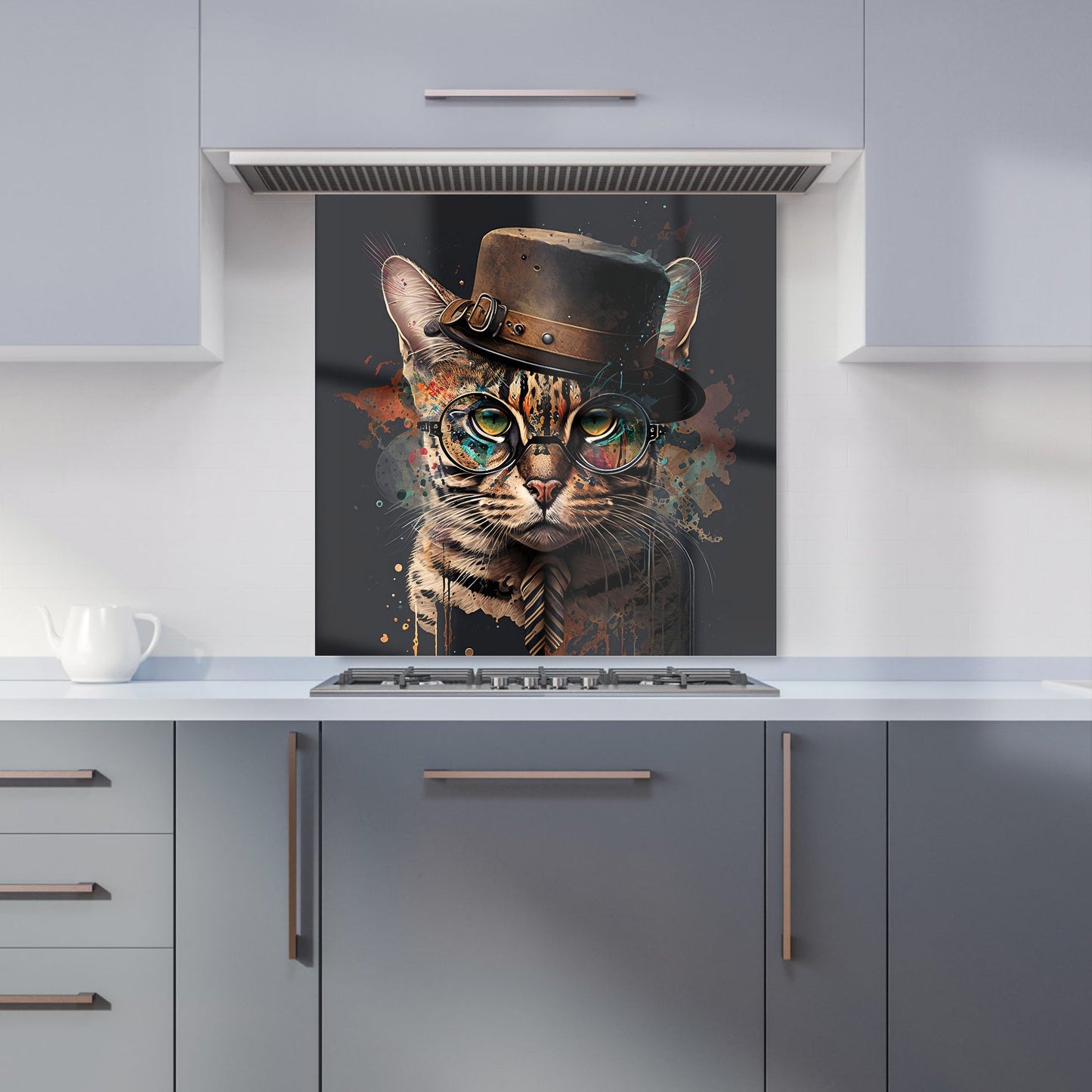 Bengal Cat With Glasses Kitchen Splashback