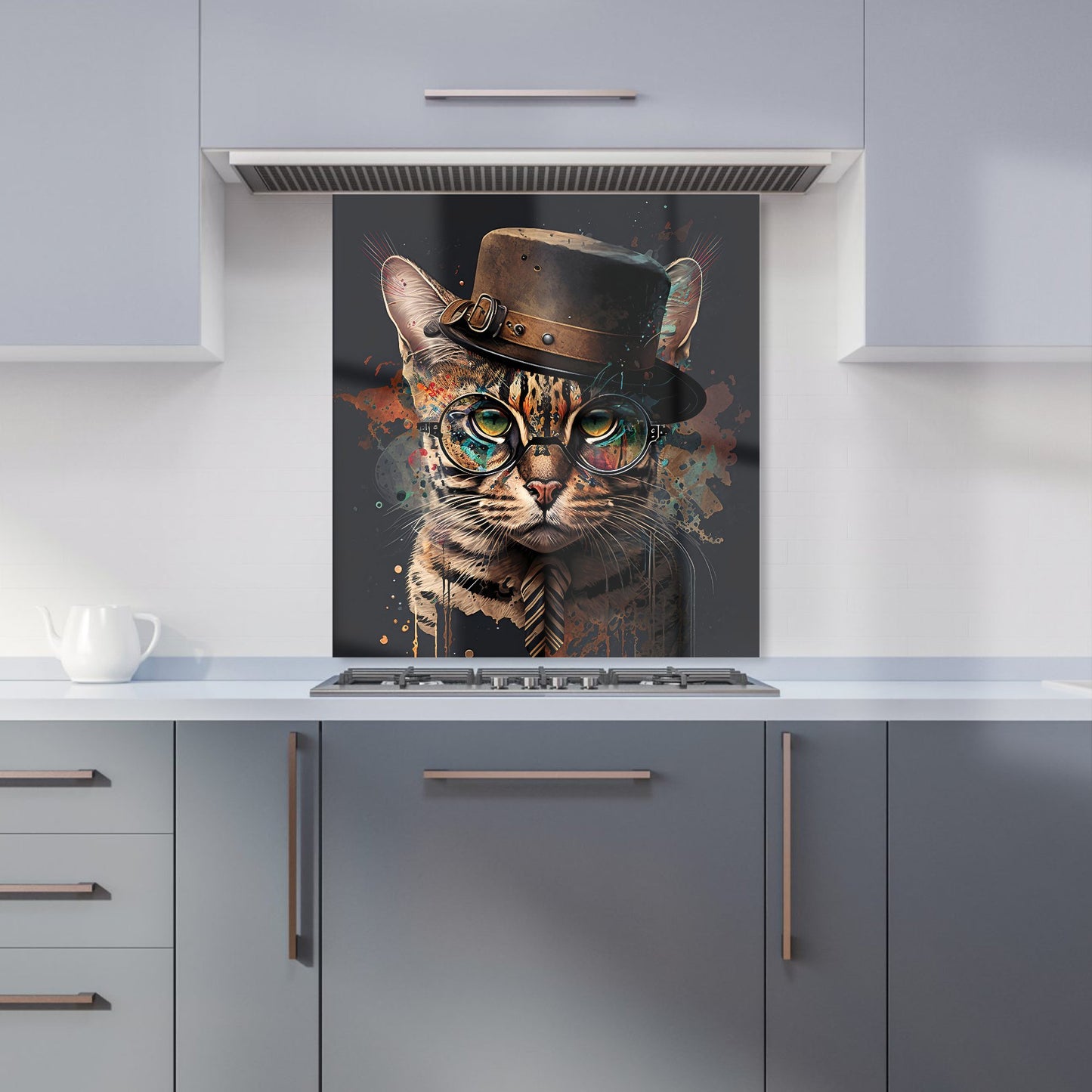 Bengal Cat With Glasses Kitchen Splashback