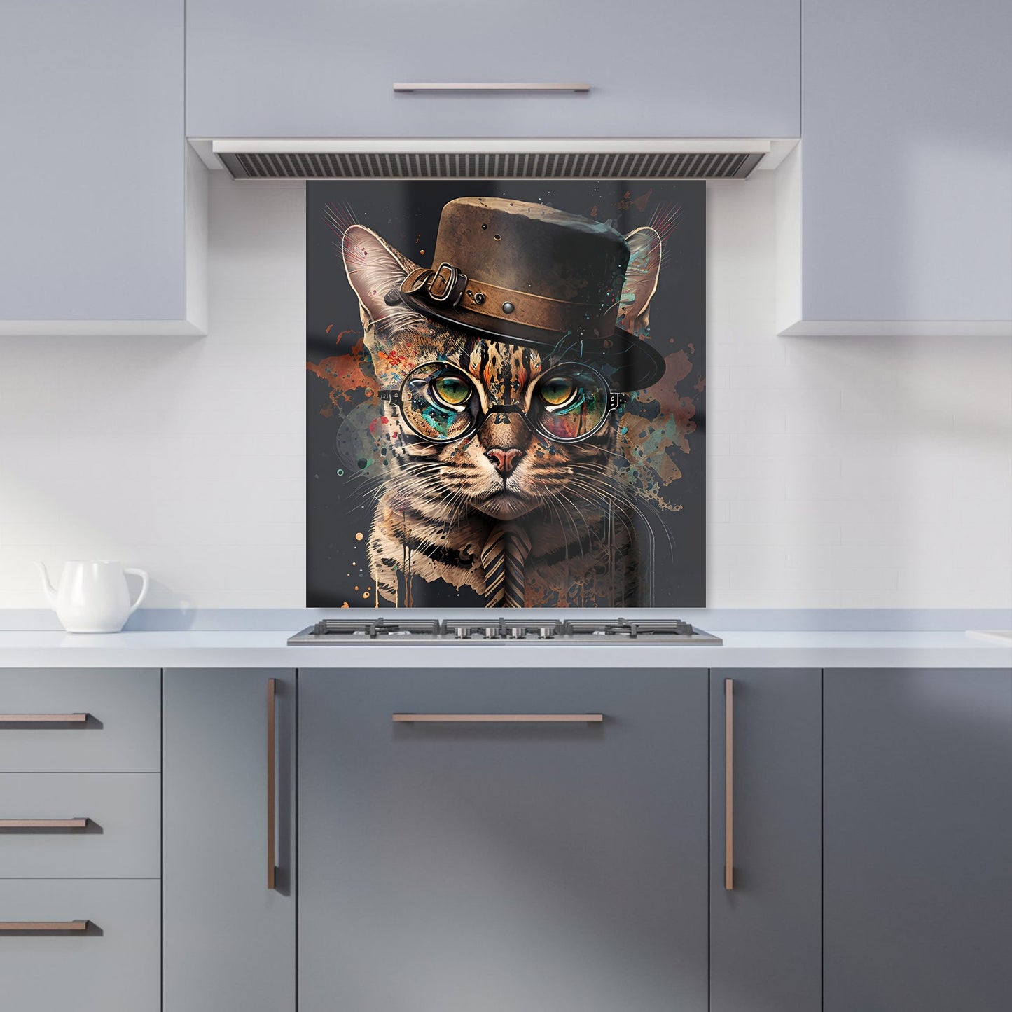 Bengal Cat With Glasses Kitchen Splashback