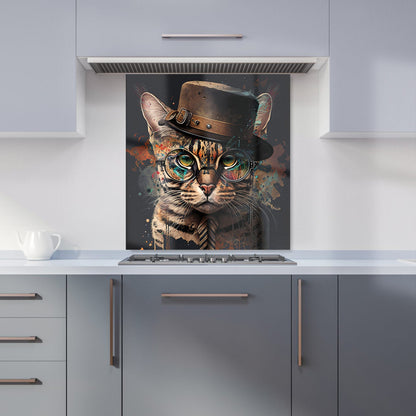 Bengal Cat With Glasses Kitchen Splashback