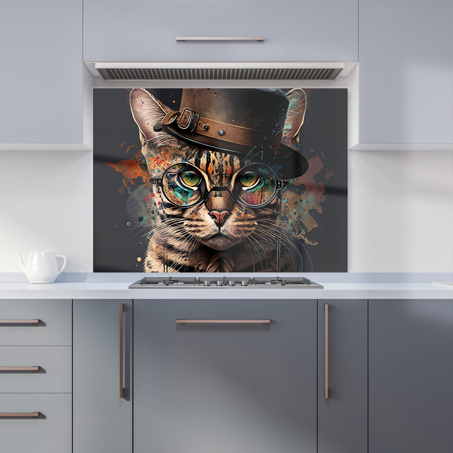 Bengal Cat With Glasses Kitchen Splashback