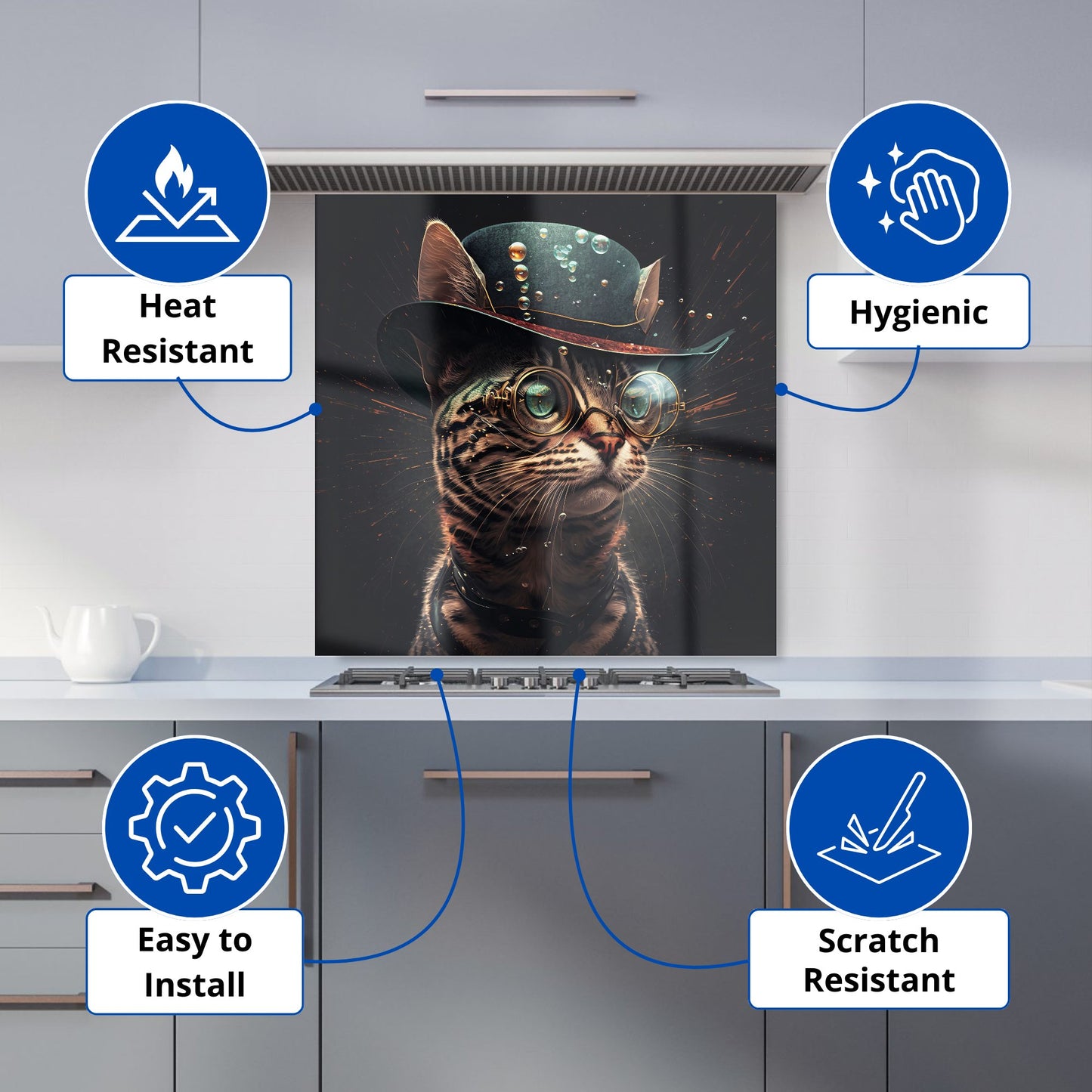 Bengal Cat Face Glasses Splashart Kitchen Splashback