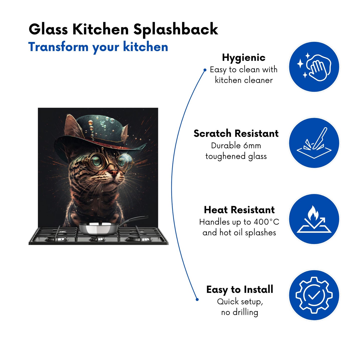 Bengal Cat Face Glasses Splashart Kitchen Splashback