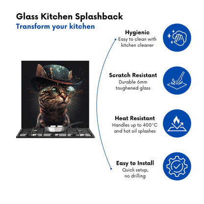 Bengal Cat Face Glasses Splashart Kitchen Splashback
