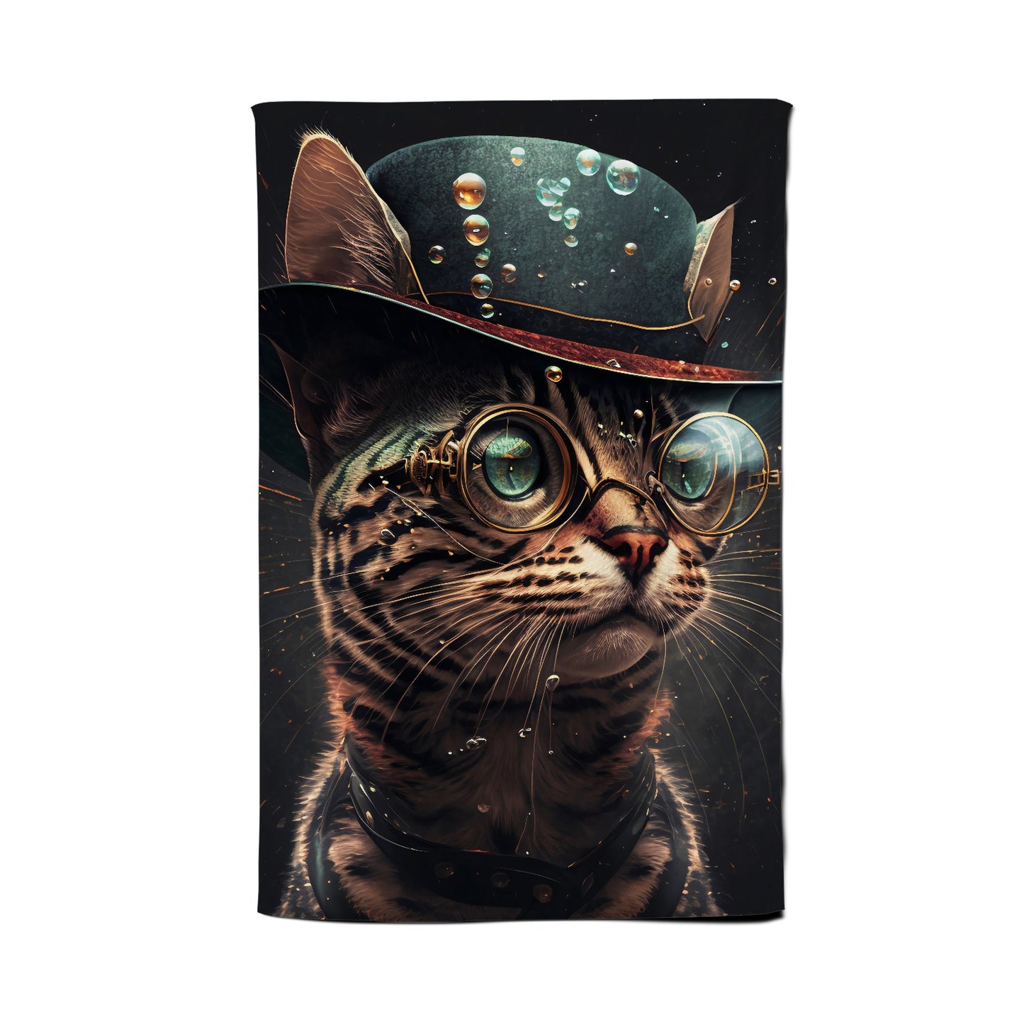 Bengal Cat Face Glasses And Hat Splashart Tea Towel